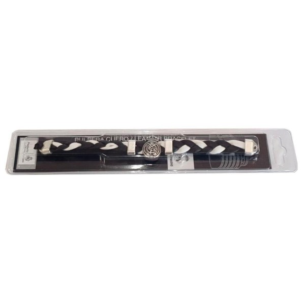 REAL MADRID PULSERA TRENZA CUERO BLANCO-NEGRO